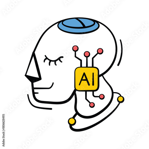 Digital brain, advance intelligence hand drawn icon