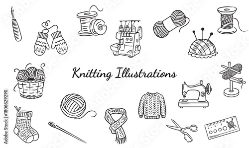 Hand-Drawn Knitting Illustration | Cozy Yarn Clipart | Handmade Sweater & Needles Drawing | Craft & DIY Art