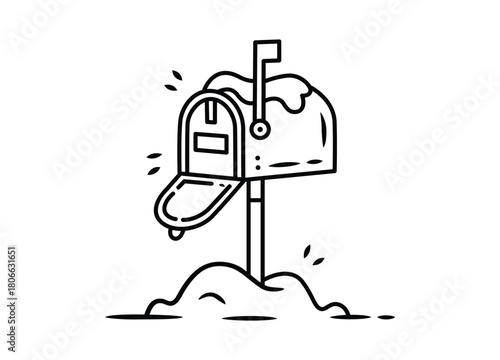 Cartoon Mailbox Illustration with Open Door and Raised Flag Vector Design Isolated on White Background for Digital Use