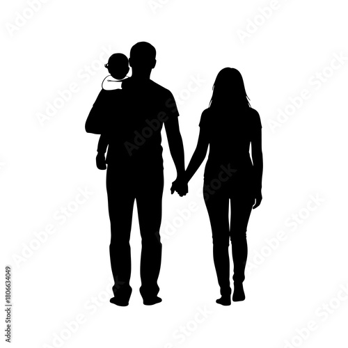 Silhouette of a married couple with their child	