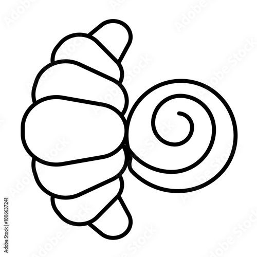 Croissant and candy thin line icon, desert sweets concept. Vector graphics. Sweet bun with poppy seeds sign on white background, style icon mobile or web design.