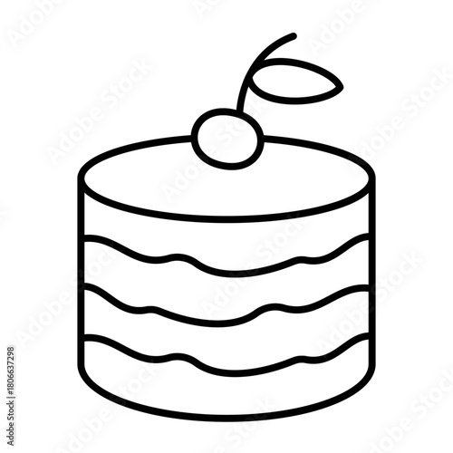 Cream cake thin line icon, desert sweets concept. Vector graphics. Delicious cake with cherry sign on white background, style icon mobile or web design.