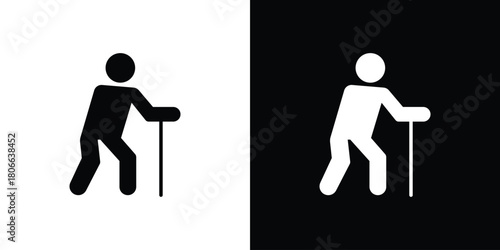 Person walking with cane icon design concepts. Clipart design set