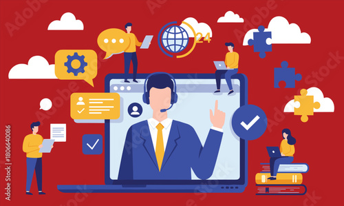 Virtual technical support agent assisting clients with problem solving and global communication