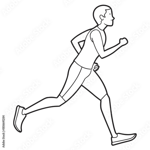 Illustration of a man running in black and white with visible outline and side profile in motion outdoors