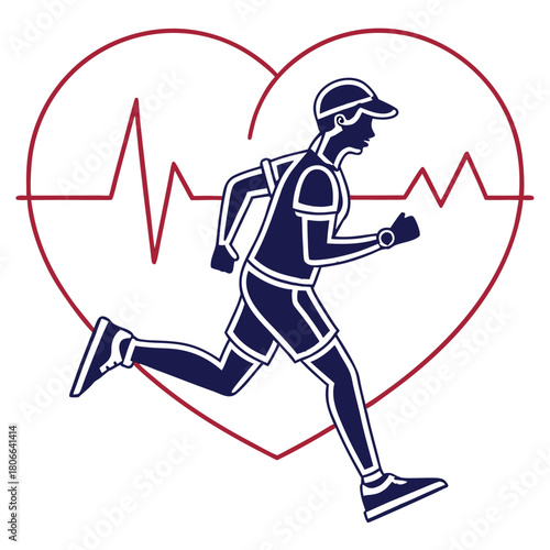 Illustration of a runner with a heart shaped electrocardiogram in the background for health awareness