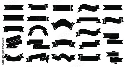 Collection of Black Ribbons and Banners on White Background vector