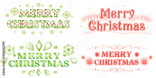 Four merry christmas greetings with different designs and color schemes on a white background layout