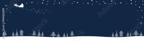 クリスマスの背景素材　サンタクロースとトナカイ　クリスマスツリー　フレーム素材　バナーサイズ　青