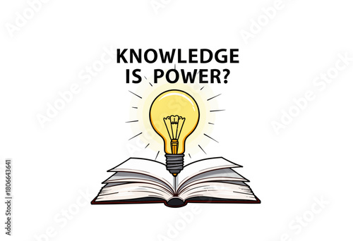 Illustration of an Open Book with a Glowing Light Bulb Symbolizing the Concept of Knowledge and Ideas as a Source of Power and Enlightenment