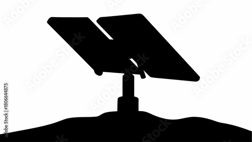 Silhouette of solar panels on a stand against a white background on a small hill landscape view
