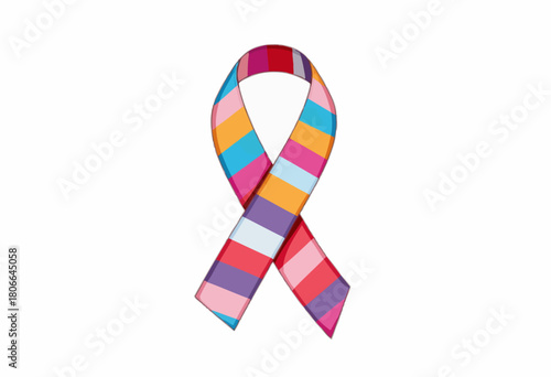 Colorful Ribbon Design Symbolizing Support and Awareness for Multicultural and Inclusive Causes on a White Background