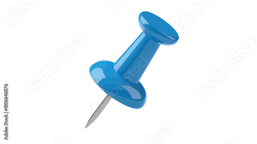Bright Blue Thumbtack with Silver Pin on a White Background pushpin