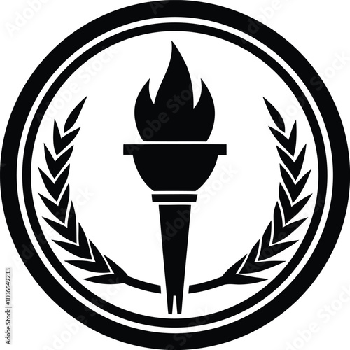 Symbol of democracy with a torch and laurel wreath emblem