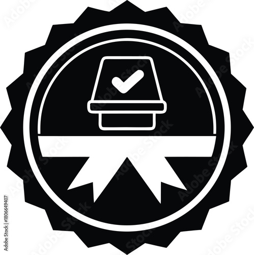 Election fairness badge icon with voting and justice symbols