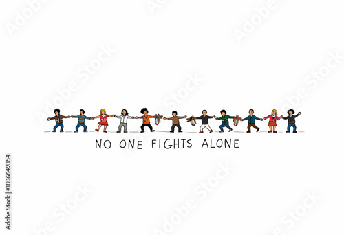 Group of Diverse People Standing Together Holding Hands in Unity with Message of Support and Solidarity Against Challenges and Adversities