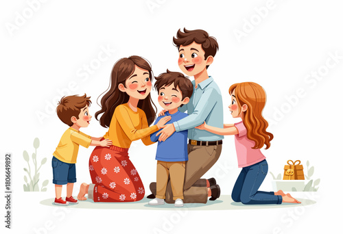 Heartwarming Family Moment Capturing the Joyful Bond of Parents and Children in a Cheerful Group Hug with Smiling Faces and Playful Energy