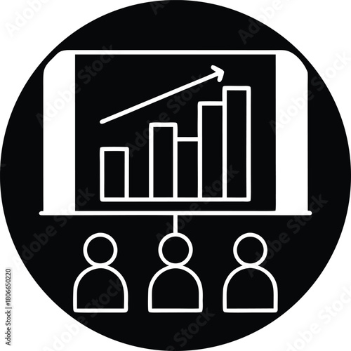 Icon representing public opinion and data analysis with charts and graphs