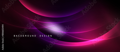 Abstract background features flowing curves, vibrant pinks, purples. Light source creates dynamic, modern visual effect. Simple text reads background design.