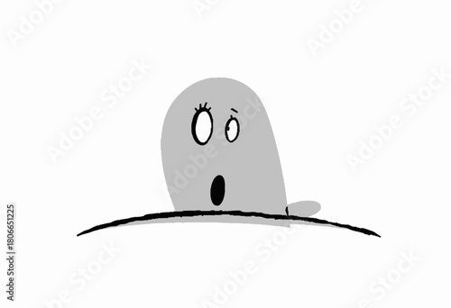 Surprised Cartoon Ghost Illustration with Wide Eyes and Open Mouth Against a Minimalist White Background