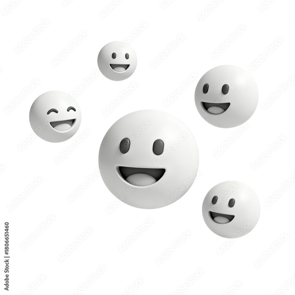 Fototapeta premium 3d smiley faces on white background with happy yellow expressions