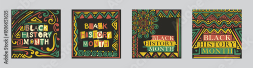 Flat social media posts collection for black history month celebration