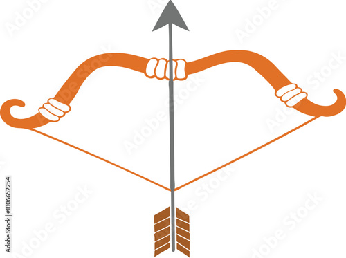 Orange bow and arrow, a symbol of archery