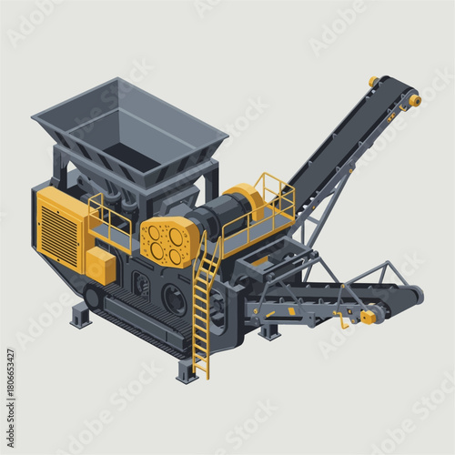 Industrial Crusher Machine with Conveyor Belt System.