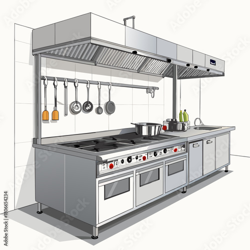 Commercial Stainless Steel Kitchen Range: Professional Gas Stove, Hood & Sink for Restaurants