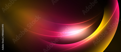 Abstract background features flowing lines, vibrant colors. Pink, orange, yellow hues blend seamlessly creating dynamic visual effect.