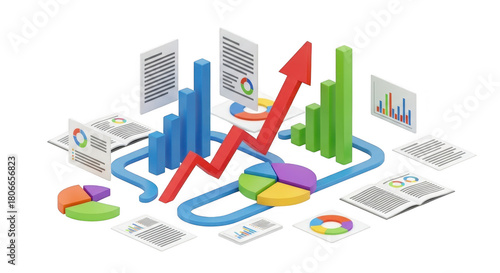 Business growth charts isolated on transparent background