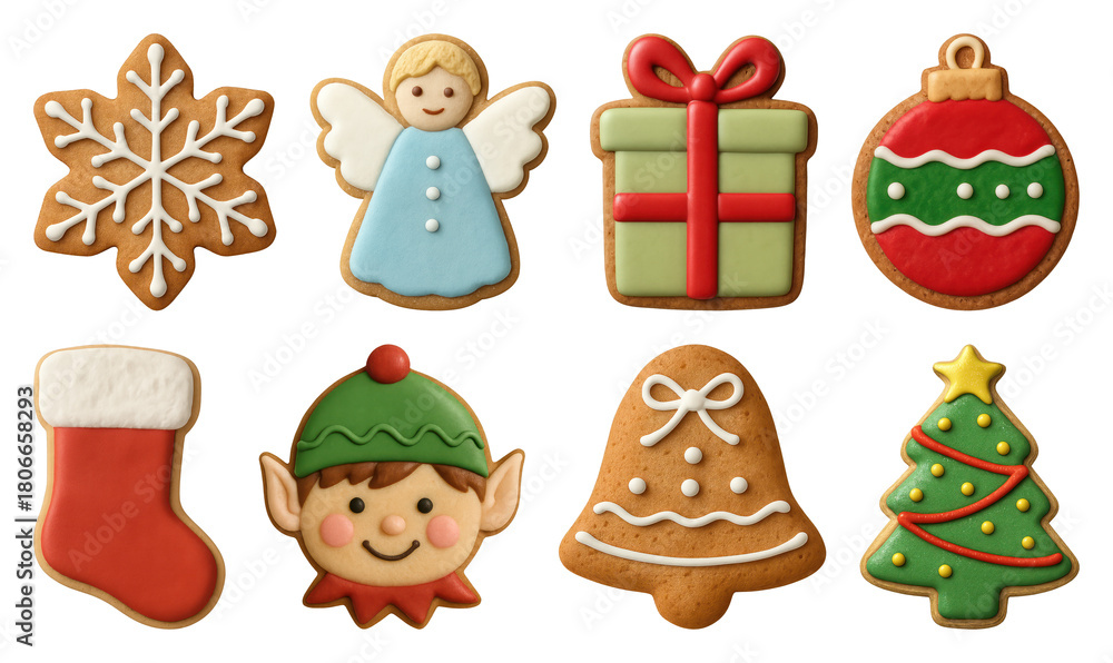 Obraz premium PNG Festive gingerbread cookies assortment, element set on transparent background
