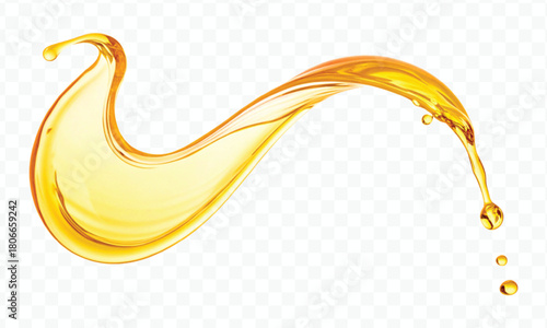 realistic fresh liquid honey or oil splash in curve style isolated on transparent background