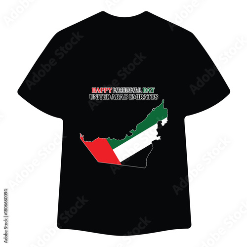 Happy National Day United Arab Emirates – UAE Black T-Shirt Mockup Design Vector Illustration