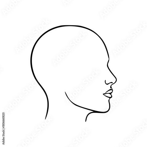 Simple black and white line drawing of a human head profile, showing facial features.