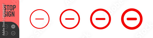 Minus remove icon set , stop sign. horizontal line, dash inside a circle in outline and solid for delete actions, reduce functions, deletion, quantity adjustment, and subtraction interface controls