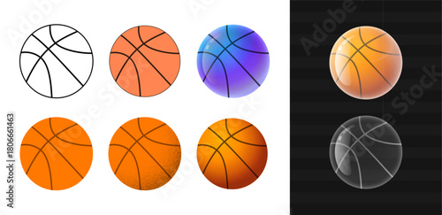 Basketball ball set vector collection with different styles. Detailed Basketball icons vector illustration.