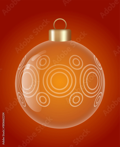 Circle glass ornament vector bauble for stylish Christmas and New Year decor. Transparent glass sphere vector illustration for festive xmas 3D graphic