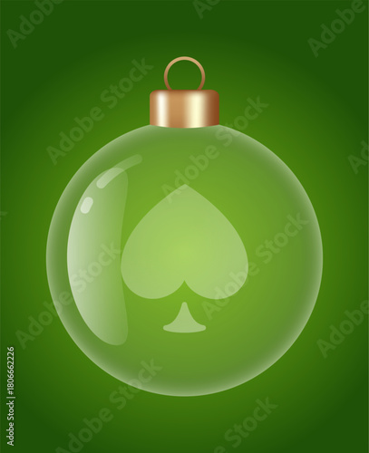 spades poker chip glass ornament vector bauble for stylish Christmas and New Year decor. Transparent glass sphere vector illustration for festive xmas 3D graphic