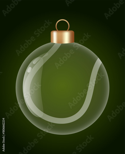 tennis glass ornament vector bauble for stylish Christmas and New Year decor. Transparent glass sphere vector illustration for festive xmas 3D graphic