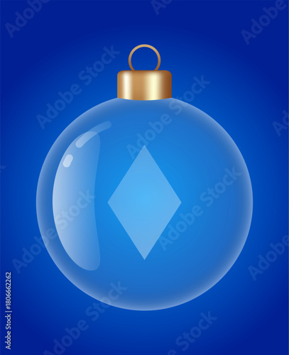 diamonds poker chip glass ornament vector bauble for stylish Christmas and New Year decor. Transparent glass sphere vector illustration for festive xmas 3D graphic