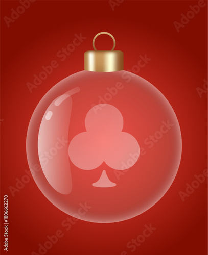 clubs poker chip glass ornament vector bauble for stylish Christmas and New Year decor. Transparent glass sphere vector illustration for festive xmas 3D graphic