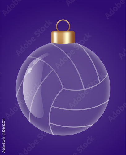 volleyball glass ornament vector bauble for stylish Christmas and New Year decor. Transparent glass sphere vector illustration for festive xmas 3D graphic