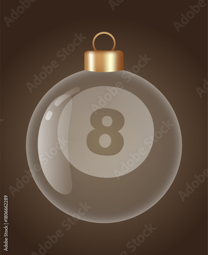 billiard glass ornament vector bauble for stylish Christmas and New Year decor. Transparent glass sphere vector illustration for festive xmas 3D graphic