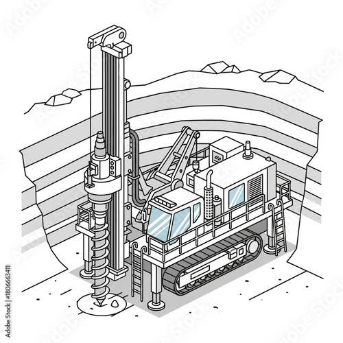 Illustration of a Drilling Rig in a Mine Shaft.