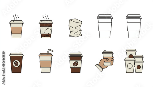 Minimalist Hot Drink Icon Set – Coffee, Tea, Cocoa, Breakfast Beverage Collection
