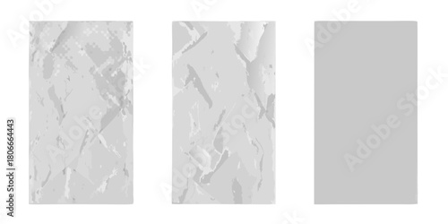 Abstract textured backgrounds in grayscale featuring crumpled paper and a blank panel