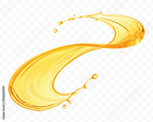 realistic fresh liquid honey or oil splash in curve style isolated on transparent background