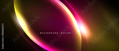 Abstract background features smooth curves, vibrant colors. Gold, magenta, black create dynamic visual effect. Modern design element.