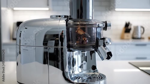 Shiny Chrome Juicer in a Modern Kitchen Setting